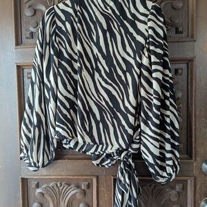 Express Black & White Zebra Tie-Front Blouse